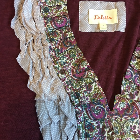 Anthropologie Deletta 3/4 Sleeves Embroidered Top - Picture 6 of 8